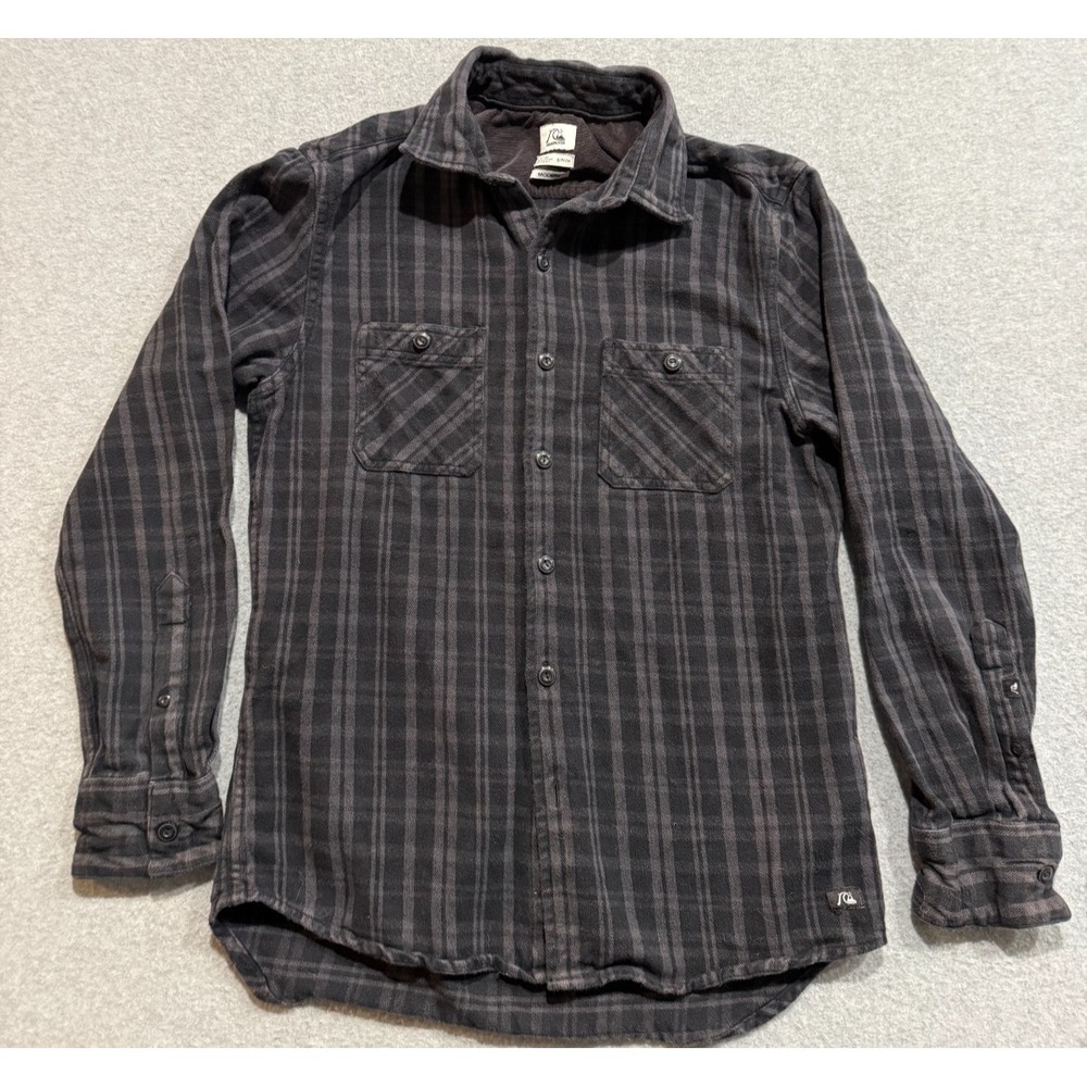 Quicksilver Modern Flannel Shirt Mens Small Black & Gray Plaid Button Up *Read